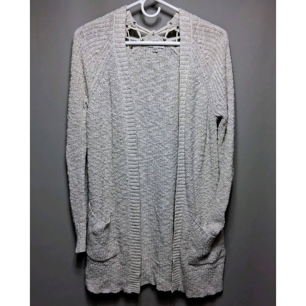American Eagle Cream Lace Up Back Cardigan Sweater Small Boho Longline Pockets